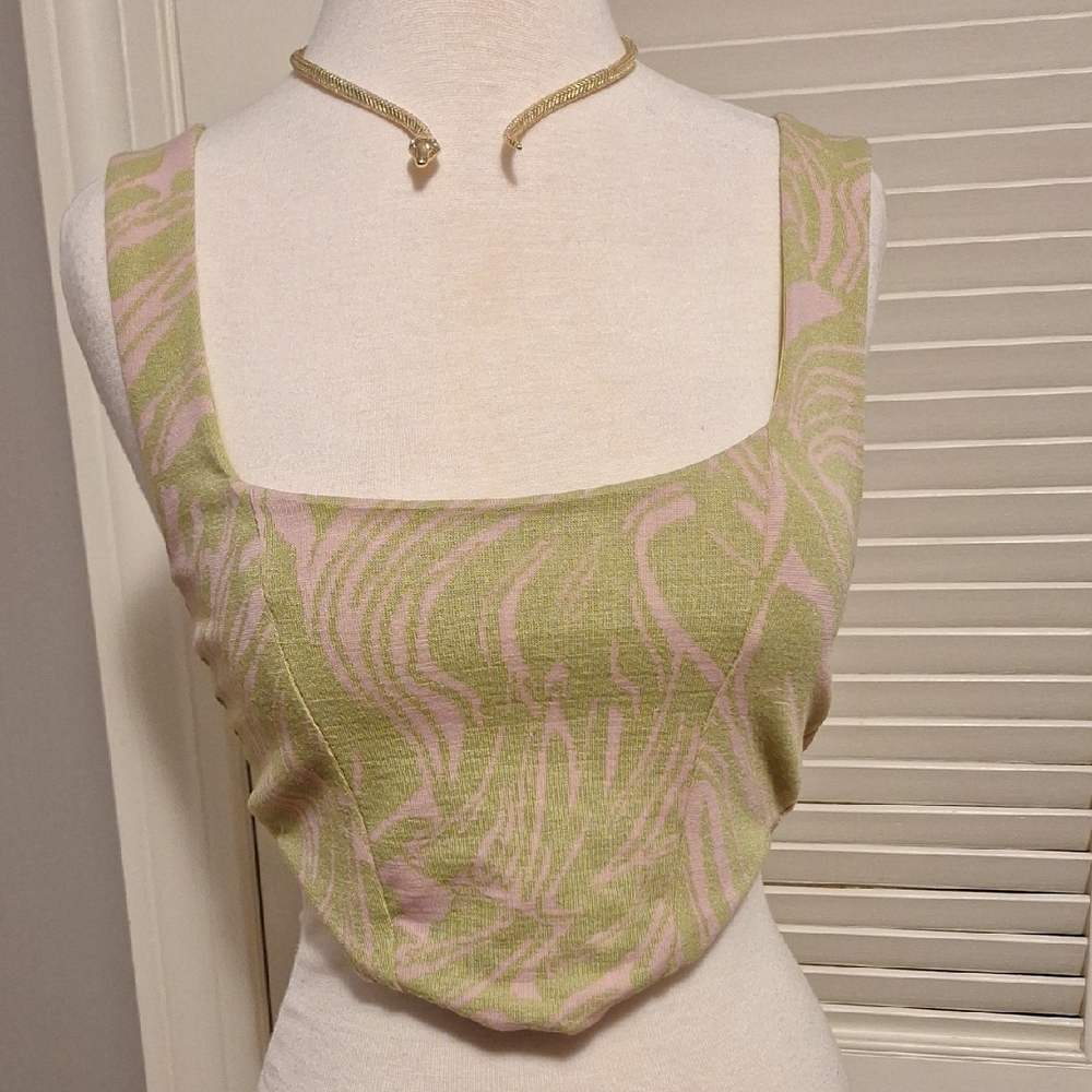 Zara Green and Pink Patterned Tank Top